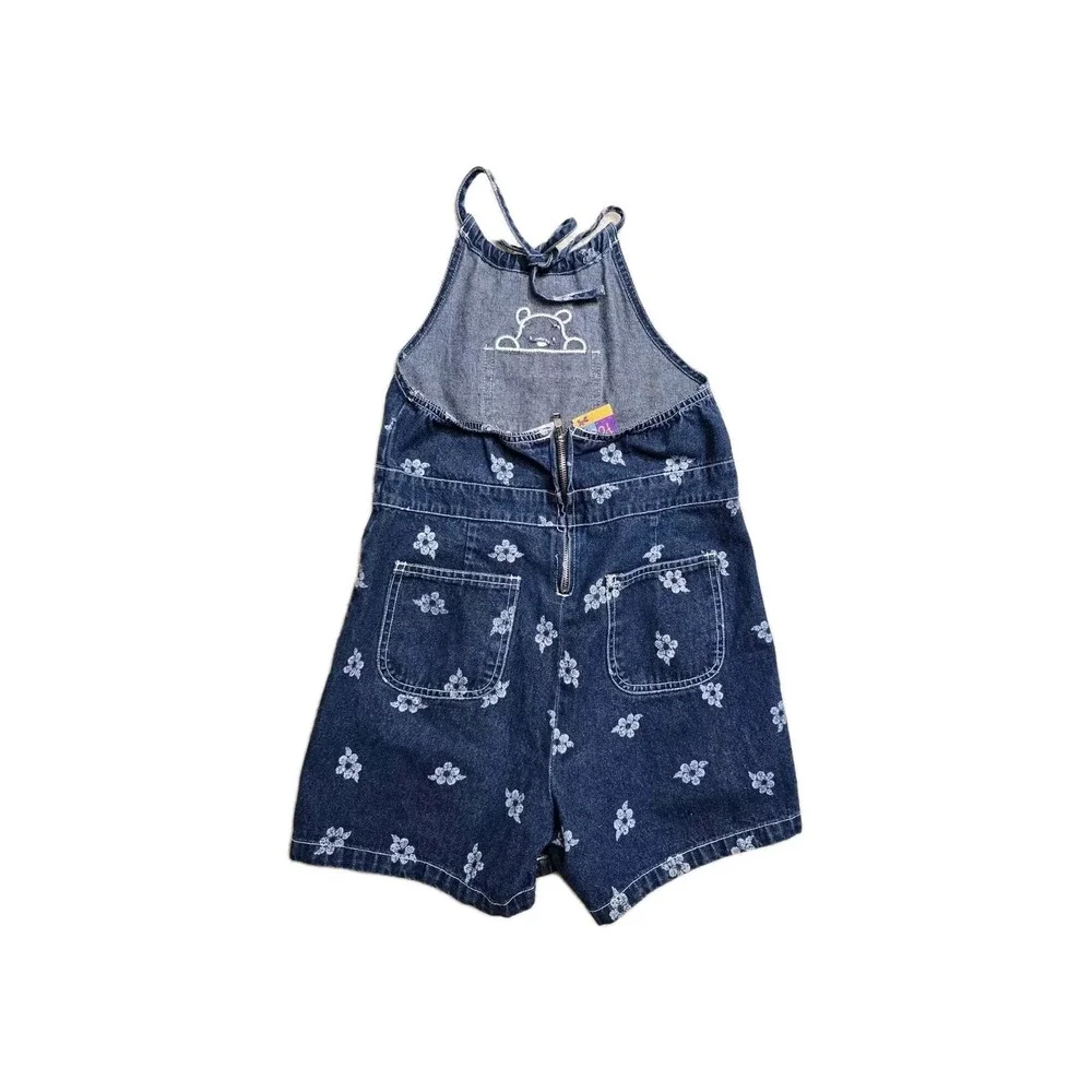 Winnie‎ The Pooh Vintage Girls Romper  10-12  Blue Denim Floral